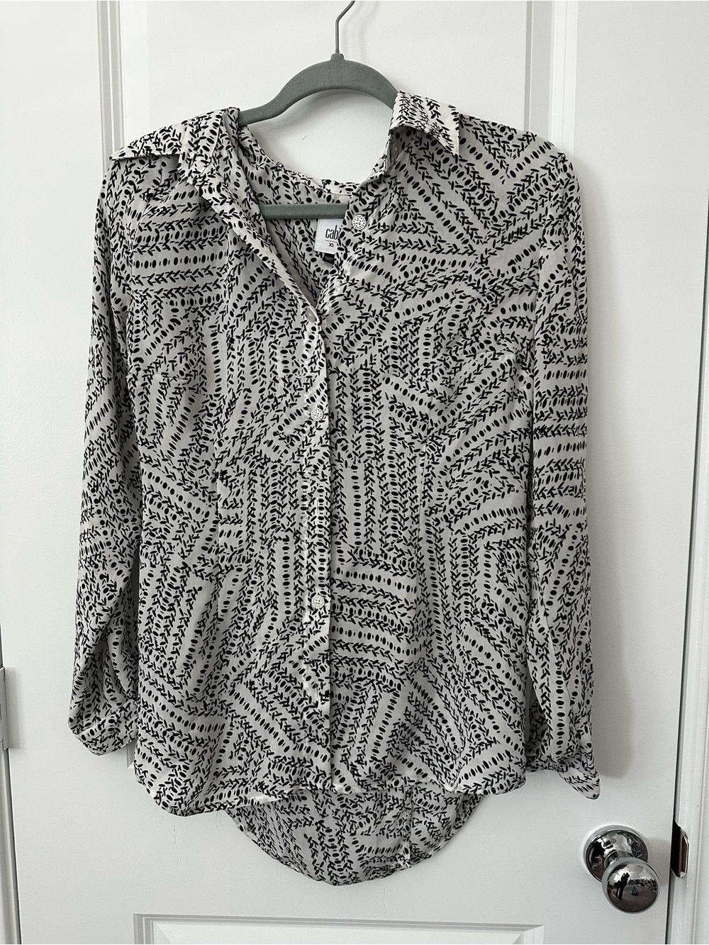 CAbi Long Sleeve Button down abstract print blouse